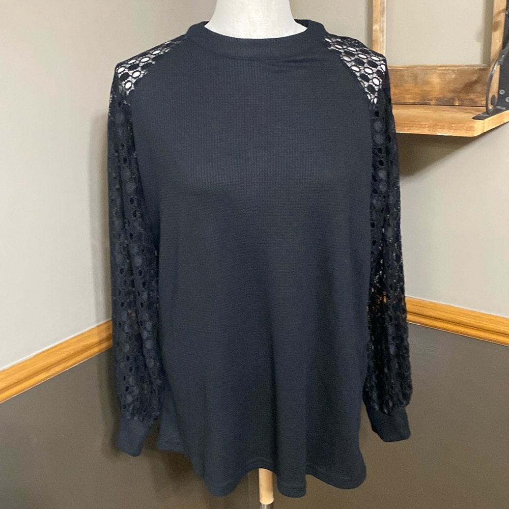 Miholl black lace long sleeve top blouse size XL